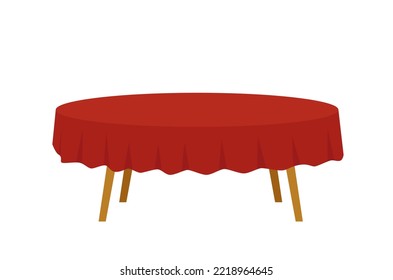 Table with red curtain. Red table. Flat, cartoon. Isolated vector illustration eps 10
