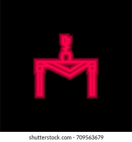Table red glowing neon ui ux icon. Glowing sign logo vector