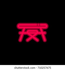 Table red glowing neon ui ux icon. Glowing sign logo vector
