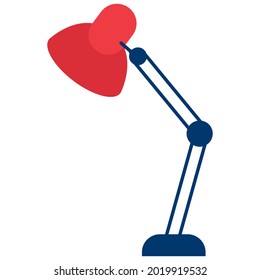 table red lamp. Desktop light source the modern red lamp, flat vector illustration isolated.