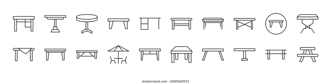 Table Related Line Icons for Web Sites, Books, Cards, Apps. Editable Stroke. Suitable for Web Sites, Books, Cards, Apps