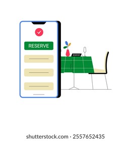 Table Reservation Mobile App Interface In Flat Vector Illustration Symbolizing Online Booking, Convenience, And Technology, Isolated On White Background