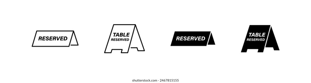 Table reserved vector icon set. Restaurant dinner reservation plate icons.