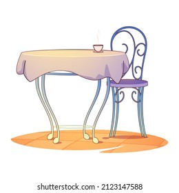 Table and restaurant chair in cafe with coffee cup