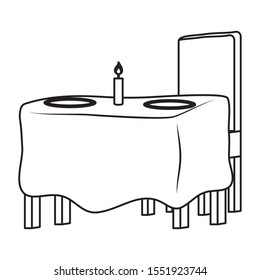 table restaurant with dish and candle vector illustration design