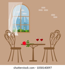 Table in restaurant, served for romantic dinner