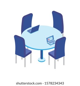 table round with chairs in the workplace vector illustration design