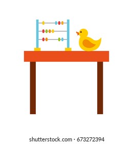 table with rubber duck toy icon