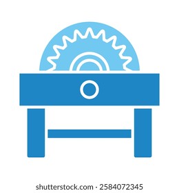 Table Saw dual tone blue color icon, mini, small illustration. use for modern concept, print, UI, UX kit, web and app development. Vector EPS 10, related to industrial, business, finance.