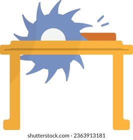 Table saw wood cutting machine concept, crosscut or sawbench tool vector color icon design, Handyman Services symbol, House Repairing sign, Civil Engineering and Building Contractor stock illustration