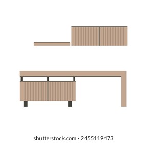 The table is a Scandinavian style console table. A wooden table. Vector illustration of a flat style Modern room interior