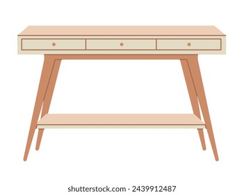 Table in scandinavian style isolated on white background. Light wooden retro style table, furniture for living room and bedroom decor. Flat vector illustration.