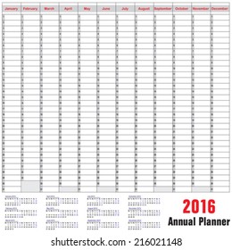 Table schedule - Annual Planner 2016
