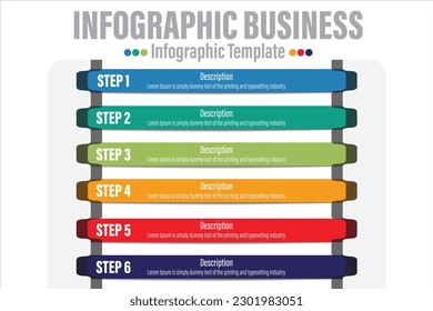 Table, schedule design infographic business concept for slide presentation with 6 point 6 step or six option list and long box vertical shape direction