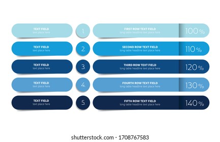 Table, schedule design template with 5 row. Vector banner.