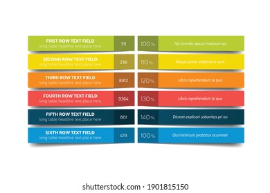 Table, schedule design template with 5 row. Vector banner.