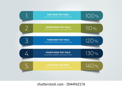 Table, schedule design template with 5 row. Vector banner.