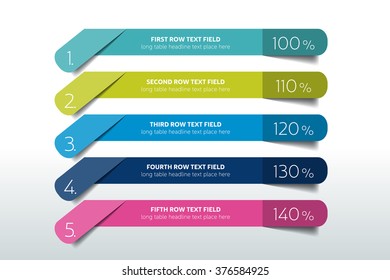 Table, schedule design template with 5 row. Vector banner.