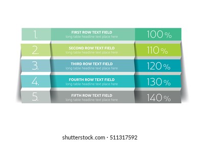 Table, schedule design template with 5 row. Vector banner.