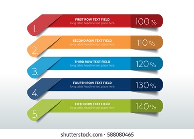 Table, schedule design template with 5 row. Vector banner.