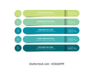 Table, schedule design template with 5 rows. Vector banner.