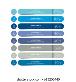 Table, schedule design template with 8 row. Vector banner.