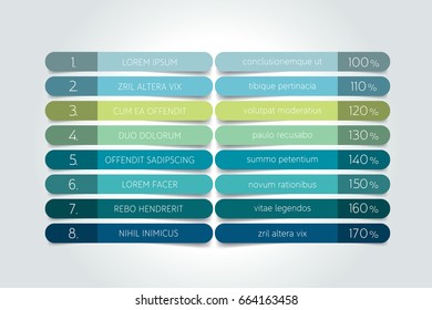 Table, schedule design template with 8 row. Vector banner.