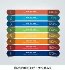 Table, schedule design template with 8 row. Vector banner.