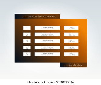 Table, schedule, infographic design template with 5 row. Vector banner.