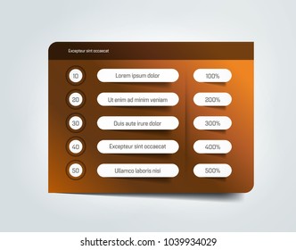 Table, schedule, infographic design template with 5 row. Vector banner.