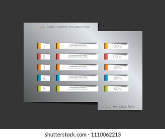 Table, schedule, infographic design template with 5 row. Vector banner.