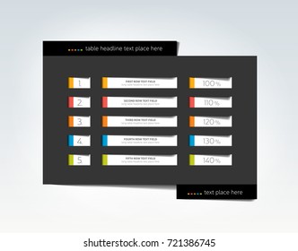 Table, schedule, infographic design template with 8 row. Vector banner.