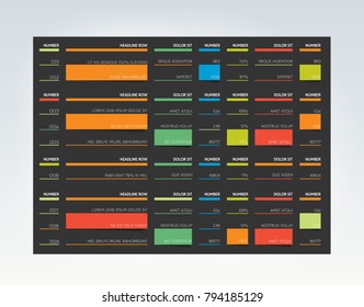 Table, schedule, tab, planner, infographic design template. Vector.