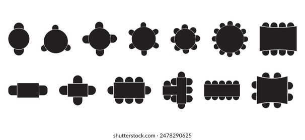 Table seating arrangement event icons on a white background. Vector illustration .
