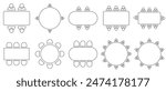 Table Seating Arrangement Icons for an Event - Clipart Outline. isolated on white background. Vector illustration.