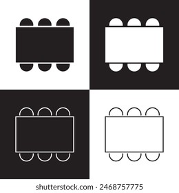 Iconos de organización de asientos de mesa para un evento - Contorno del Clipart. aislado sobre fondo blanco y negro. ILUSTRACIÓN VECTORIAL . EPS 10 