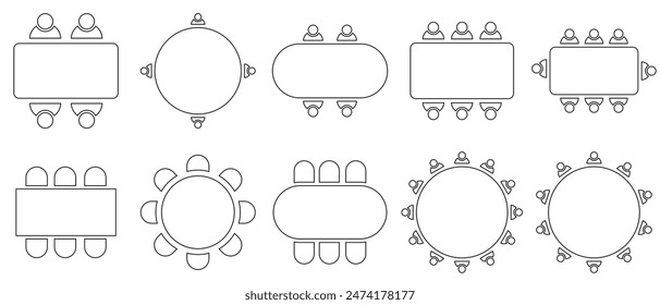 Table Seating Arrangement Icons for an Event - Clipart Outline. isolated on white background. Vector illustration.