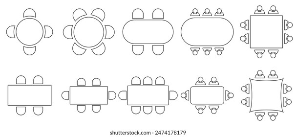 Table Seating Arrangement Icons for an Event - Clipart Outline. isolated on white background. Vector illustration.