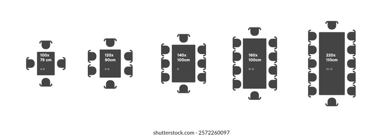 Table Seating Arrangement Icons for an Event. Size table inforgraphic. Vector