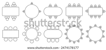 Table Seating Arrangement Icons for an Event - Clipart Outline. isolated on white background. Vector illustration.