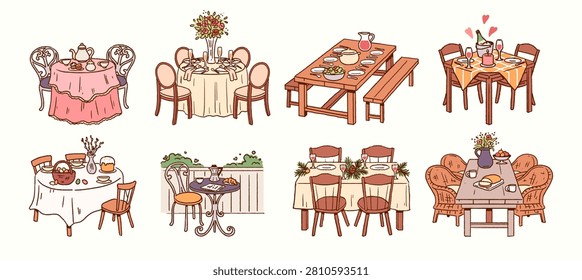 Table Set For Dining Scenes Cartoon