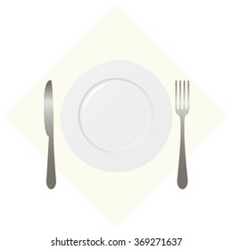 table set - a fork, a knife and a plate