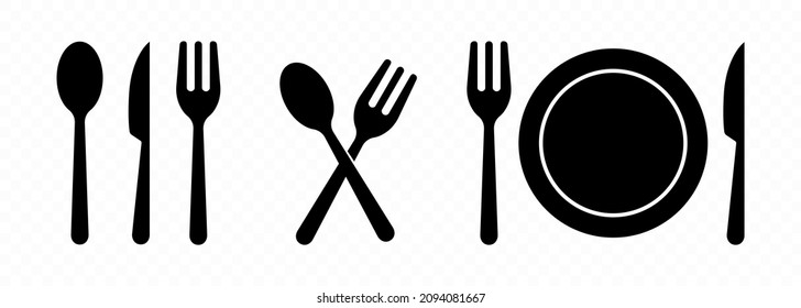 Table set icon. Fork, plate, knife and spoon. Table etiquette. Vector line icon for Business and Advertising.