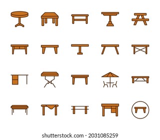 Table set line icons in flat design with elements for web site design and mobile apps.  Collection modern infographic logo and symbol. House vector line pictogram