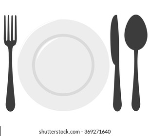 table set - a spoon, a fork, a knife and a plate
