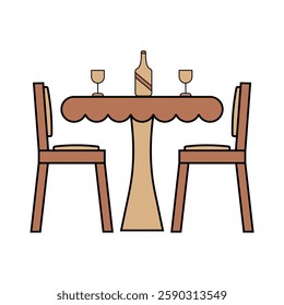 A table set for two with drinks and a bottle.