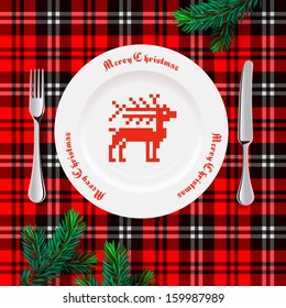 Table setting for Christmas dinner, vector illstration. 