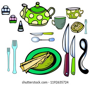 Table setting. Green Porcelain Set