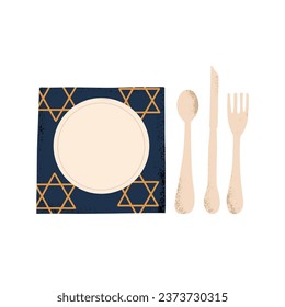 Table setting for Hanukkah. Hand draw illustration