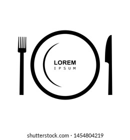 Table Setting Icon with Plate, Knife & Fork Isolated on White Background. Simple Design Vector Illustration